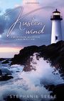 Liebesroman: "Küstenwind – Zwischen Klippen und Wellen" von Stephanie Seele. Leuchtturm bei stürmischen Wellen.
