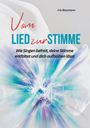 "Vom LIED zur STIMME. Wie Singen befreit, deine Stimme entfaltet und dich aufblühen lässt. Iris Baumann." Hintergrund in Blau-Weiß mit Noten.