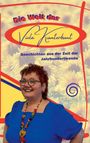 Text: „Die Welt der Viola Kunterbunt. Geschichten aus der Zeit der Jahrhundertwende.“ Frau in buntem Outfit vor Sonnenblumen.