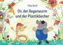 „Oli, der Regenwurm und der Plastikbecher“. Illustration mit einem lachenden Regenwurm und einem Maulwurf in einer grünen Wiese.