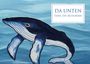 DA UNTEN, TIERE, DIE BEZAUBERN. Illustration eines Blauwals im Wasser mit blauer Tönung.