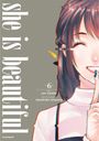 Text: "she is beautiful", "text: jun esaka", "zeichnungen: takahide totsuno". Illustration eines lächelnden Mädchens.