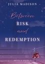 Text: "Julia Madison", "Between Risk and Redemption", "Devil's Angel 1". Hintergrund: Skyline mit Riesenrad. Boxhandschuhe am Ring.