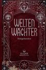 "Welten Wächter: Blutgebunden" steht in großen, stilvollen Buchstaben auf einem roten Hintergrund mit dekorativen Mustern.