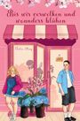 Text: "Bis wir verwelken und woanders blühen" und "Talia May". Illustration eines Ladens mit zwei Personen und Blumen.