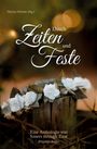 "Durch Zeiten und Feste. Eine Anthologie von Sisters through Time." Weiße Rosenkrone auf Holzstamm mit unscharfem Hintergrund.
