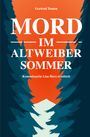Text: "Mord im Altweibersommer. Kommissarin Lisa Herz ermittelt." Illustration: Bäume vor orangem Hintergrund.