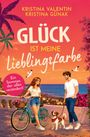 „Glück ist meine Lieblingsfarbe.” „Ein Sommer, der alles verändert!” Frau mit Fahrrad, Mann und Hund an Küste.