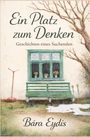 "Ein Platz zum Denken", "Geschichten eines Suchenden" steht auf einer Illustration mit Bank, Fenster und Baum im Winter.