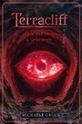 "Terracliff: Cece und Darias Geheimnis" von Michaele Gruen. Rotes Auge in einer dunklen Höhle als zentrales Element.