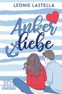Text: „LEONIE LASTELLA“, „Ankerliebe“. Illustration: Ein Paar sitzt vor einem Hintergrund aus blauen Streifen.
