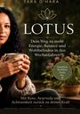 Titel: "LOTUS - Dein Weg zu mehr Energie, Balance und Wohlbefinden in den Wechseljahren". Eine Frau hält eine Tasse.