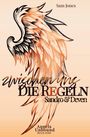 "Zwischen uns, DIE REGELN, Sandro & Deven" steht über einem Flügel-Design in warmen Orange- und Schwarztönen.