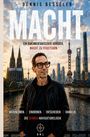 "Macht" in großen Buchstaben, eine Person mit Brille steht vor einer Skyline mit berühmten Türmen und einem Fluss.