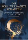 "Die Wahlverwandtschaften" und "Johann Wolfgang von Goethe" stehen auf einem dunkelblauen Hintergrund mit goldenen Verzierungen.