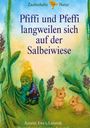 Pfiffi und Pfeffi langweilen sich auf der Salbeiwiese. Illustration: Gnom und zwei Mäuse zwischen Pflanzen.
