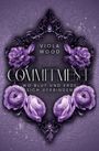 Text: "VIOLA WOOD, COMMITMENT, WO BLUT UND ERDE SICH VERBINDEN." Violettes, ornamentales Design mit Blumen.