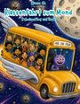 „Klasse 4b: Klassenfahrt zum Mond. Schulausflug mal anders.“ Ein fliegender Schulbus mit Kindern, gesteuert von einem Alien.