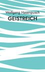 Text: "Wolfgang Hasenpusch GEISTREICH". Design: Türkis-weiße, wellenförmige Streifen.