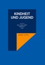 „KINDHEIT UND JUGEND: DIE LIEBE HÖRT NIEMALS AUF! SABINE OTTEN“. Blaues und orangenes geometrisches Design.