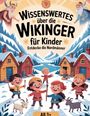 "Wissenswertes über die Wikinger für Kinder. Entdecke die Nordmänner. Ab 3+." Fröhliche Kinder spielen im Schnee mit Ziegen.