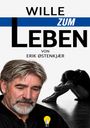 "Wille zum Leben" von Erik Østenkjær. Ein nachdenklicher Mann und eine zusammengesunkene Person sind abgebildet. Unten ein Glühbirnen-Logo.