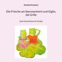 Text: "Annette Kraemer. Die Frösche am Seerosenteich und Giglio, die Grille. Zwei Geschichten für Kinder." Illustration: Zwei Frösche auf einem Seerosenblatt.