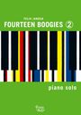 "FELIX JANOSA FOURTEEN BOOGIES 2 piano solo" auf grünem Hintergrund, Klaviertasten in bunten Farben.