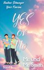 „Yes or No“, „Mr. und Mr. Smith“, „Band 3“. Illustration von zwei Personen mit Baby vor buntem Himmel.