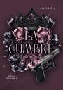 "La Cumbre: Seine Königin" von Jaliah J., Mafia Romance. Schwarze Krone, lila Blumen und Pistole als Dekoration.