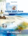 Markus Reimer. Lasse und Juna. Mit Wikingerwissen. Total versteinert! Illustration: Küstenlandschaft mit Hütten und Meer.