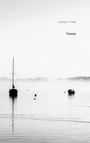 Text: "Christoph R. Reltir, Poesie." Segelboot und Ruderboot im Nebel auf ruhigem Wasser, minimalistische Landschaft.
