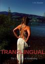 "TRANSLINGUAL" in großen roten Buchstaben, Untertitel "The Language of Awakening". Frau am See mit Bergen im Hintergrund.