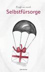 „Briefe an mich, Selbstfürsorge, Julia Sachse“. Illustration: Brief mit schwarzem Fallschirm und roter Schleife.