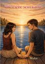 „Wie Liebe sein kann“ über einem Paar, das auf einem Steg am Wasser sitzt, Sonnenuntergang im Hintergrund. письмо