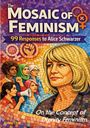 „The Mosaic of Feminism: 99 Responses to Alice Schwarzer“, Porträts diverser Frauen und feministische Symbole in Mosaik-Stil.
