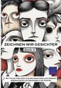 „ZEICHNEN WIR GESICHTER, BAND 3“. Illustration mit mehreren stilisierten, ausdrucksstarken Gesichtern in moderner Kunst.
