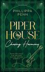 "Phillippa Penn, Piper House: Chasing Harmony. Kann ein Solo zur Melodie zweier Herzen werden?" Design mit Gitarre und Vogel.
