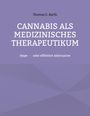 "Cannabis als medizinisches Therapeutikum. Hype oder effektive Alternative." Lila Hintergrund mit geometrischen Mustern.