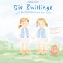 Titel: "Die Zwillinge und das Abenteuer mit dem Kaka". Zwei Kinder und eine lächelnde, braune Kreatur auf einer Wiese.