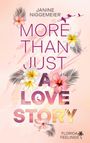 Text: “Janine Niggemeier. More Than Just a Love Story. Florida Feelings.” Bunte Blumen und Palmenblätter, rosa Hintergrund.