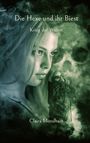 "Die Hexe und ihr Biest", "Krieg der Wesen", Claira Mondhain. Eine mystische Frau neben einem Schädel, umgeben von Rauch.