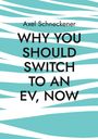 Text: "Axel Schneckener: WHY YOU SHOULD SWITCH TO AN EV, NOW." Hintergrund: türkis-weiß gestreiftes Muster.
