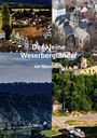 "Der kleine Weserbergländer, Jan Mundhenk." Oben links: Fachwerkhäuser. Rechts oben: Kirche. Unten links: Flusslandschaft. Unten rechts: Burg.
