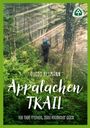 Logo und Text: "Appalachian Trail". Bild: Wanderer im Wald, Sonnenlicht durch die Bäume. Grüne Grenze.