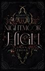 „Nightmoor High, Ebony“ von Henriette Dzeik. Dunkler Hintergrund, florale Elemente und dekorative Ecken.