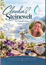 "Claudia's Steinewelt by Gsund Leben", Edelsteine, Flasche mit Steinen, Blumen, Frau lächelnd, Herz und Naturthema.