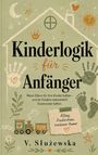 "Kinderlogik für Anfänger: Alltag, Kinderchaos, trockener Humor." Illustration mit Haus, Sonne, Mond, Zug und Handabdrücken.