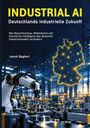 "INDUSTRIAL AI, Deutschlands industrielle Zukunft" oben, Roboterarm und Deutschlandkarte mit Netzstruktur darunter dargestellt.