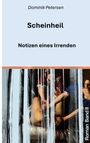 Oben: „Dominik Petersen Scheinheil Notizen eines Irrenden“. Unten: „Roman Band II“. Dahinter ein Gemälde mit Figuren.